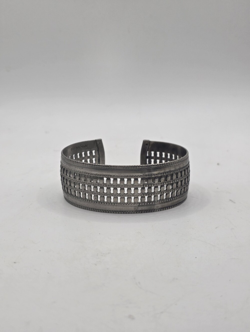 Vintage 1970s Solid Copper Cuff Bracelet Brutalist Openwork Cutout Wide Band 7